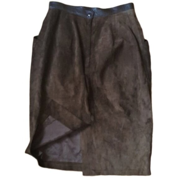 Danier vintage brown pencil leather suede 'triangle  waist' skirt - Picture 4 of 9